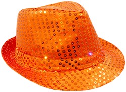 Hoed Disco Pailletten + Licht Oranje