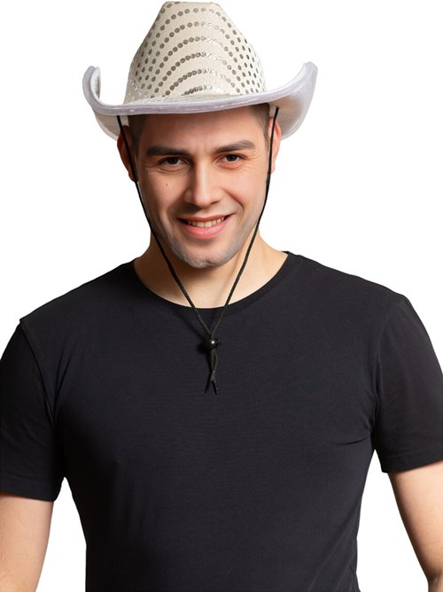 Zilveren Cowboyhoed Pailletten met Licht (man)