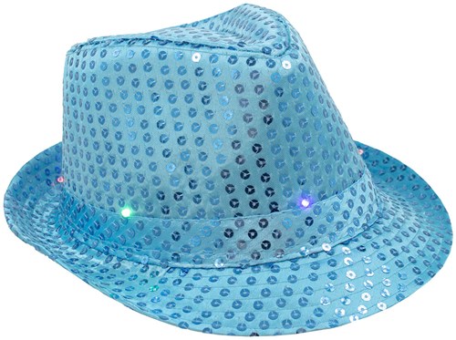 Hoed Disco Pailletten + Licht Turquoise