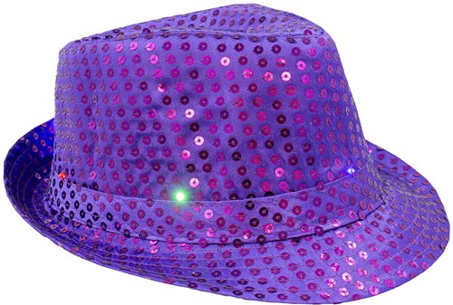 Hoed Disco Pailletten + Licht Paars