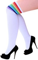 Overknees / Cheerleader Kousen Wit met Regenboog