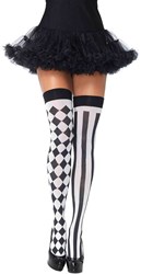 Sexy Overknee Harlequin Zwart-Wit (Pierrot)