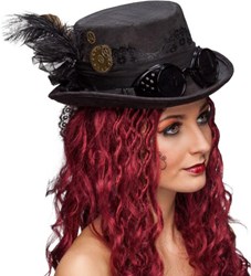 Dames Hoge Hoed Steampunk Zwart Luxe met Bril