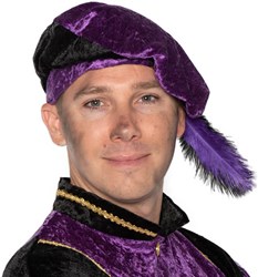 Pieten Baret Paars met Veertjes (Velours)
