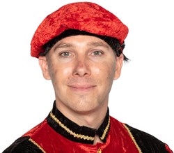 Pieten Baret Rood met Veertjes (Velours)