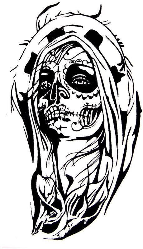 QuickTattoo Glitter Sjabloon Sugarskull - 8x12cm
