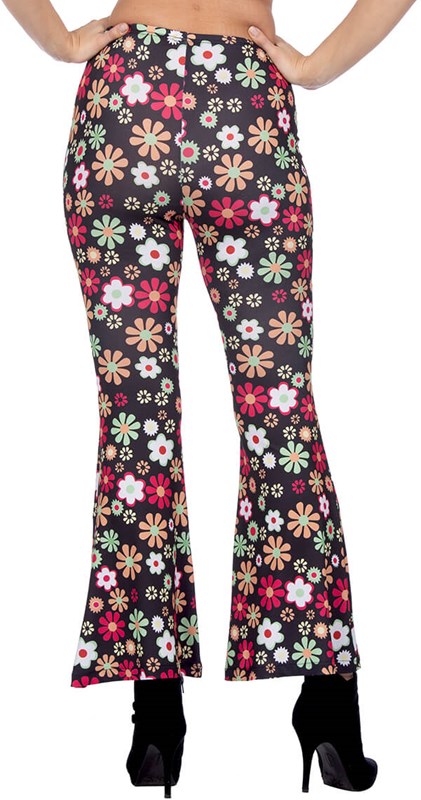 Dames Hippie Broek Zwart Flower Power (achterkant)