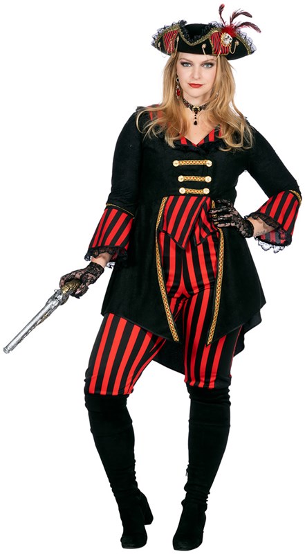 Kostuum Piraat Stripe Luxe voor dames (voorkant 2)