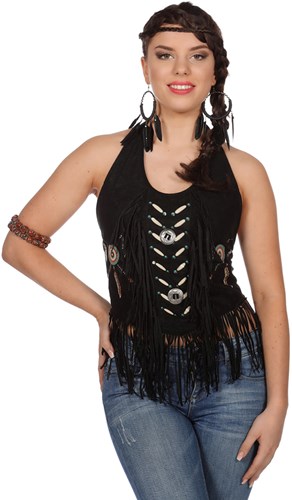 Dames Topje Indiaanse / Hippie Zwart