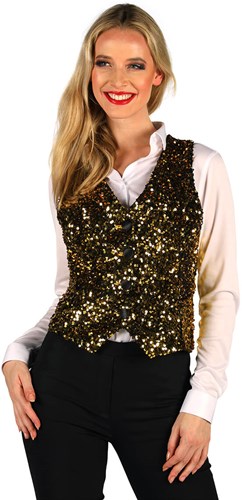 Dames Gilet Pailletten Luxe Goud-Zwart