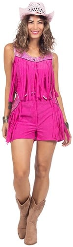 Festival Outfit Dames Duo Set Franjes Pink