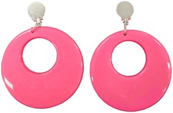 Disco Oorbellen Neon Pink met clip