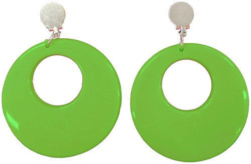 Disco Oorbellen Neon Groen met clip