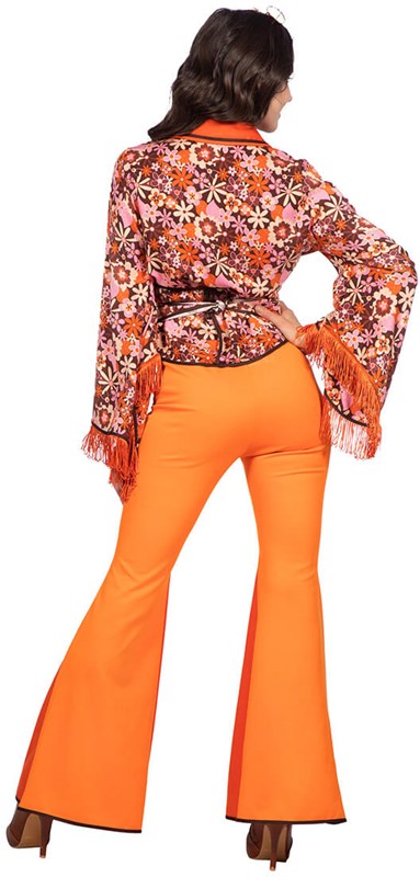 Seventies Outfit Bruin-Oranje Dames (achterkant)