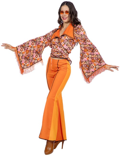 Seventies Outfit Bruin-Oranje Dames