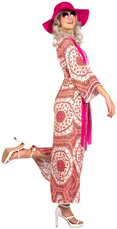 Hippie Jurk Long Boho Pink (zijkant)