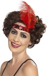 Charleston Hoofdband Pailletten met Veer Rood