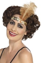 Charleston Hoofdband Pailletten met Veer Goud