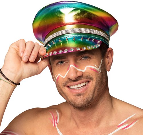 Regenboog Pet Metallic Studs & Diamants (voorbeeld man)