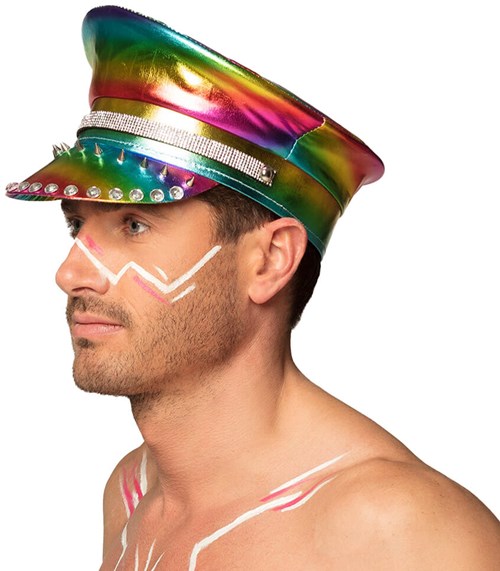 Regenboog Pet Metallic Studs & Diamants (zijkant man)