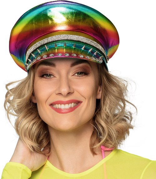 Regenboog Pet Metallic Studs & Diamants (voorbeeld vrouw)