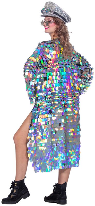 Festival Pailletten Jas Holographic Lang (zijkant)