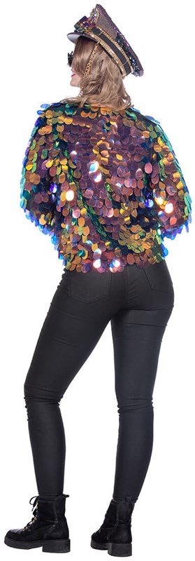 Pailletten Jas Holographic Blauw-Goud Kort (achterkant)