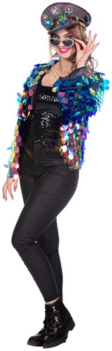 Pailletten Jas Holographic Blauw-Goud Kort