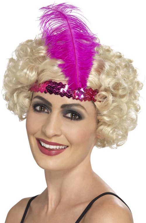 Charleston Hoofdband Pailletten met Veer Pink