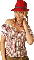 Tiroler Dames Blouse Carmen Rood-Groen-Wit