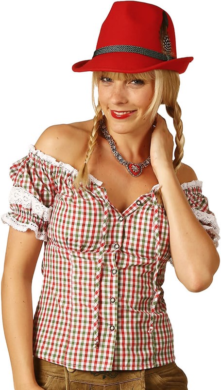 Tiroler Dames Blouse Carmen Rood-Groen-Wit