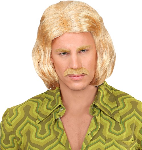 Foute Herenpruik Halflang Blond met Snor (2)
