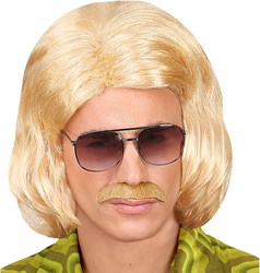 Foute Herenpruik Halflang Blond met Snor