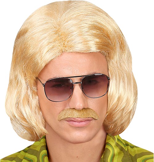 Foute Herenpruik Halflang Blond met Snor