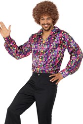 Hippie Shirt Flower Power Purple Heren