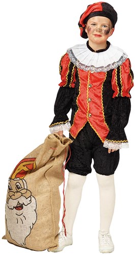 Zwarte Piet Kind Luxe Zwart/Rood