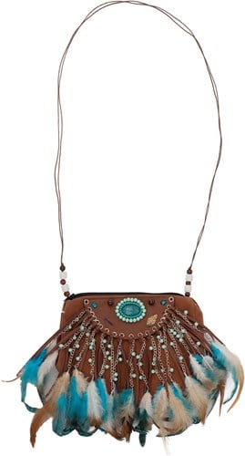 Tasje Indiaan Bruin-Turquoise met Veertjes