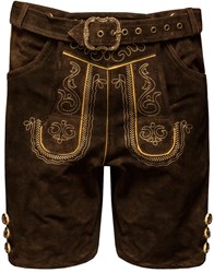 Heren Lederhose Kort Donkerbruin met Riem (Rund) 
