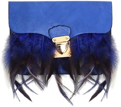 Enveloptasje met Veren en Hengsel Blauw (Clutch)