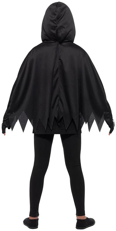 Kinder Poncho Skelet met Capuchon en Handschoenen (achterkant)