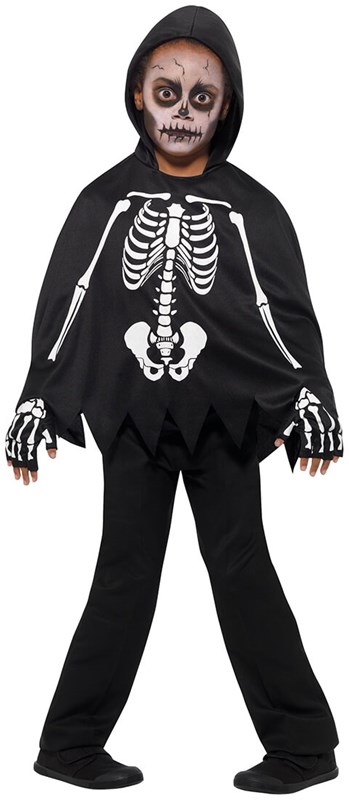 Kinder Poncho Skelet met Capuchon en Handschoenen (jongen)