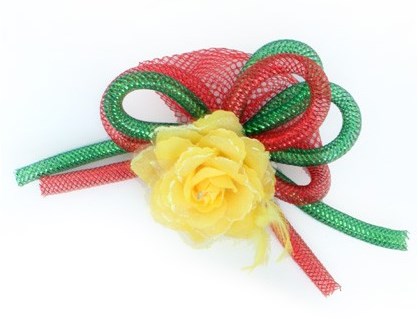 Broche Bloem met Tubes en Tule Rood-Geel-Groen