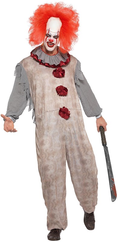 Herenkostuum Scary Vintage Clown Grijs-Rood-2