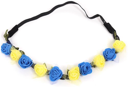 Haarbandje met Blauw-Gele Bloemen en Tule (foam)