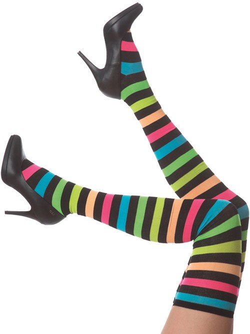 Overknees / Cheerleader Sokken Zwart-Rainbow