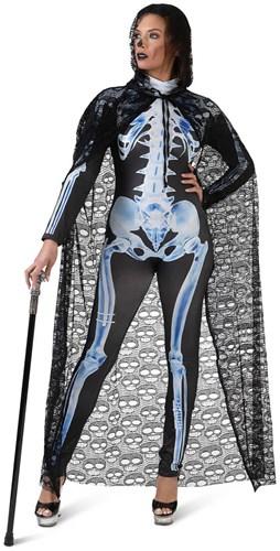 Zwarte Halloween Cape Kant Doodshoofden