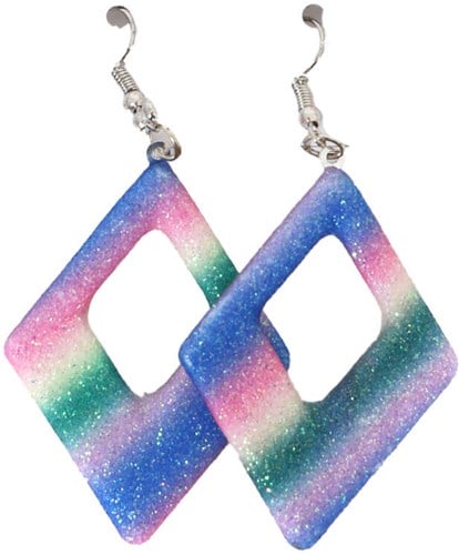 Glitter Oorbellen Ruit Blue Rainbow