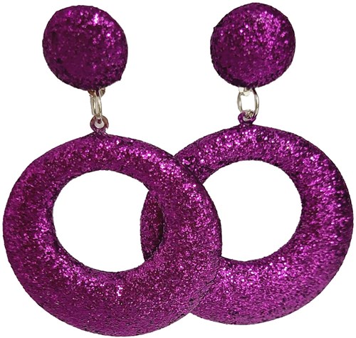 Glitter Oorbellen Rond Paars