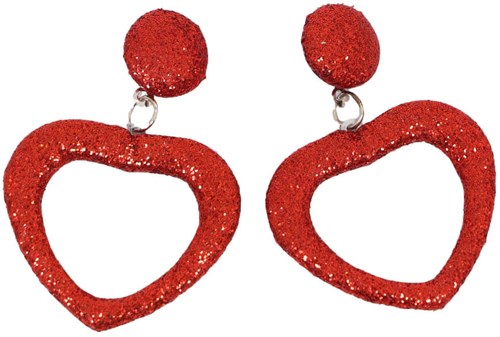 Glitter Oorbellen Hartje Rood