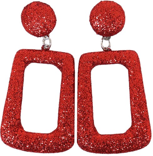 Glitter Oorbellen Vierkant Rood